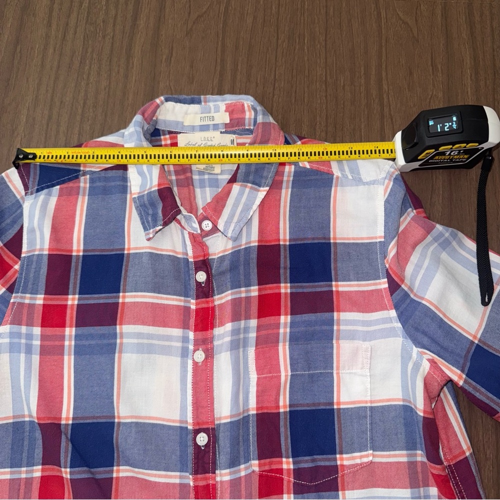 LOGG H&M Women’s Shirt 6 Red White Blue Plaid Button Up‎ Fall Casual Country USA - Picture 9 of 12